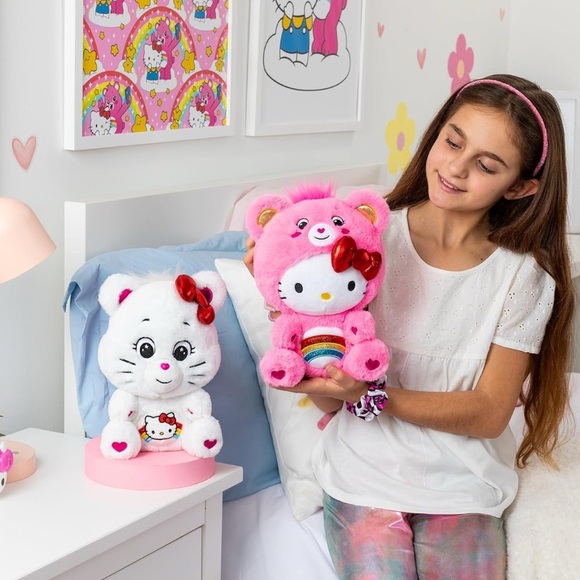 Care Bears Hello Kitty Loves Cheer Bear 10" Collectible Plush 2-Pack-Soft, NWT - Picture 2 of 6